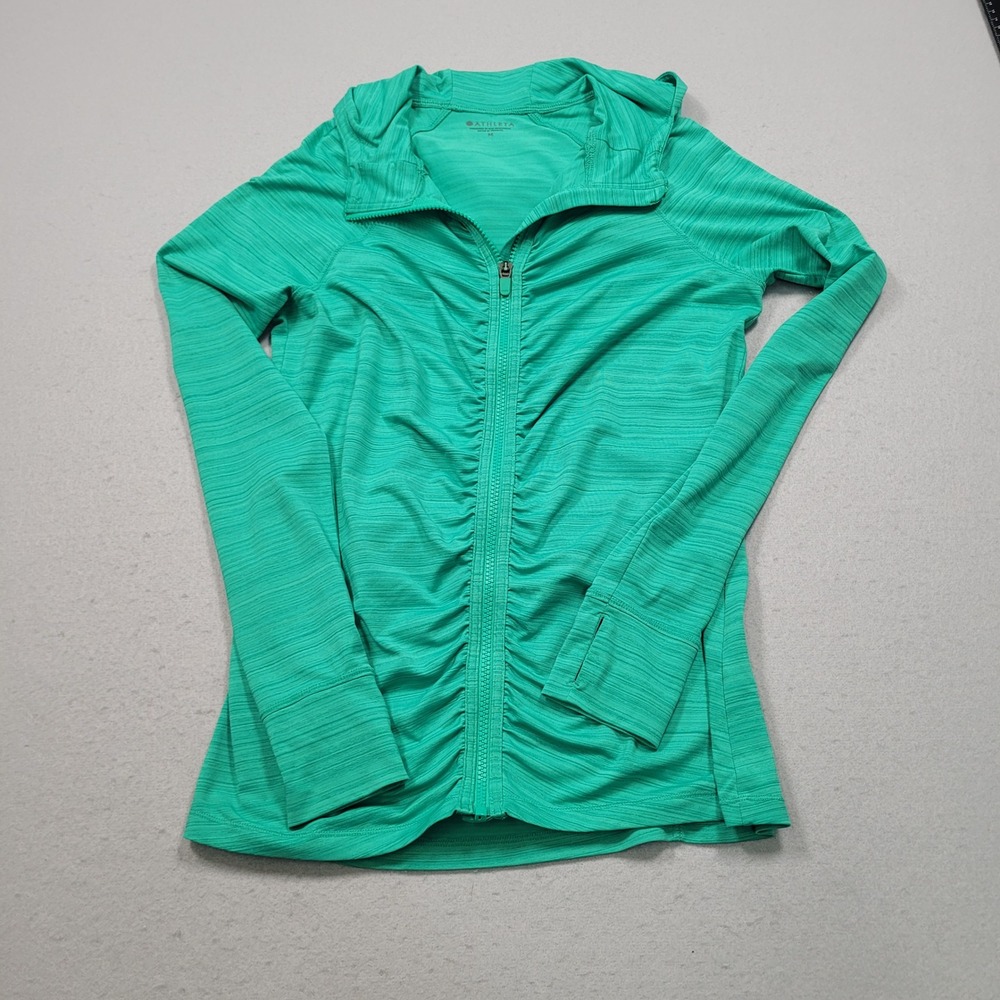 Athleta‎ Womens Green Full Zip Hooded Jacket Thumb Holes 405562-02 Medium